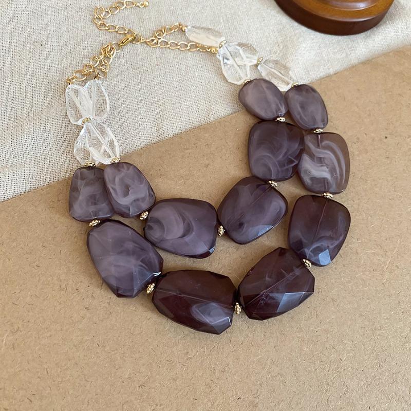 Irregular acrylic beaded double-layer necklace, dopamine personality exaggerated collarbone chain, niche design sense item decoration for women