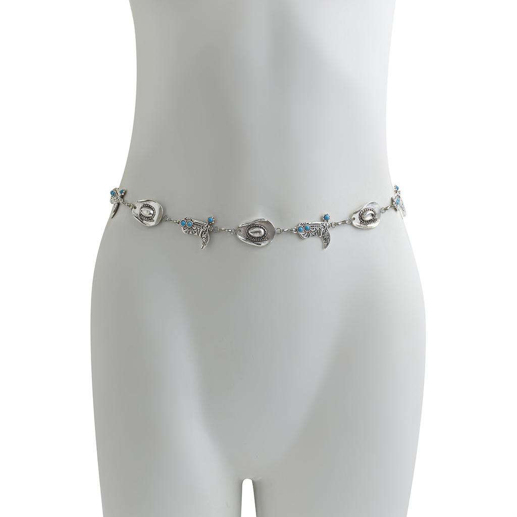 Personalized Punk Cowboy Hat Turquoise Boots Waist Chain Body Chain Metal Chain Body Chain Female