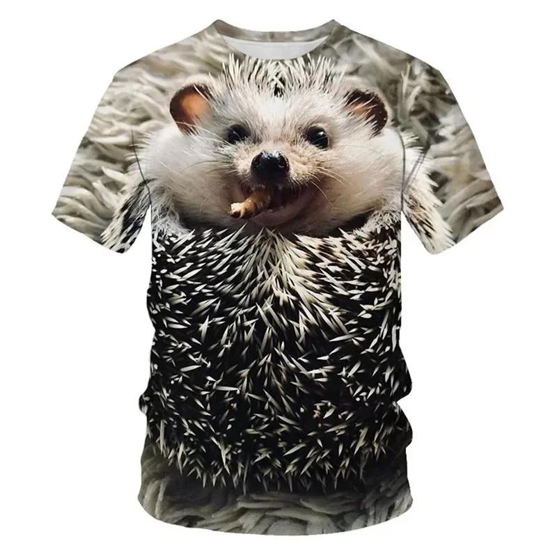 Funny Animal Hedgehog 3D Print T-Shirts Summer Oversized Harajuku Round Neck Short Sleeve Men's T-shirts