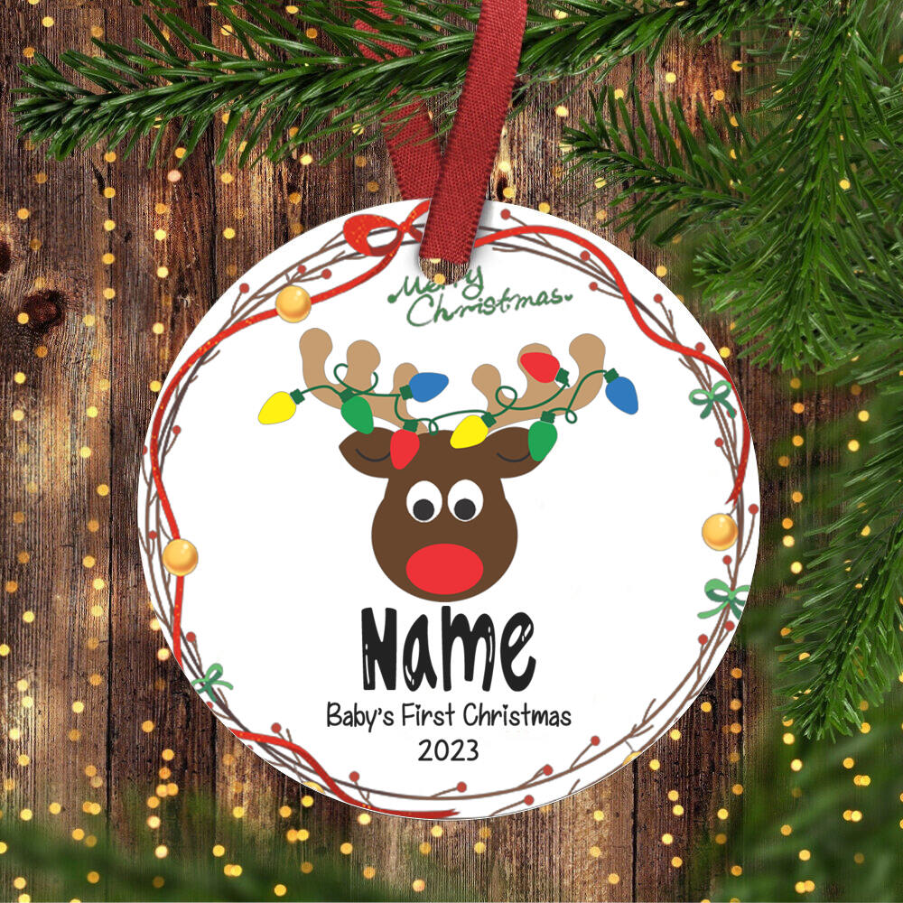 

Personalized Christmas Reindeer Wreath Enamel Ornament for Baby with Name Babys First Christmas Enamel Ornament 2024 Gift