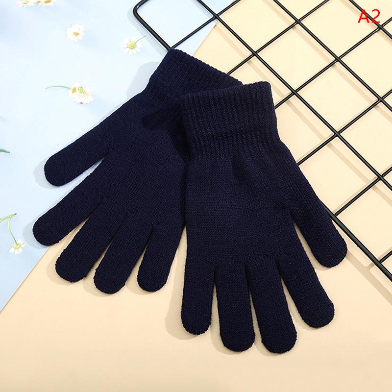 1Pair Simple Knitted Couple Gloves Winter Solid Color Full Finger Mittens Hand
