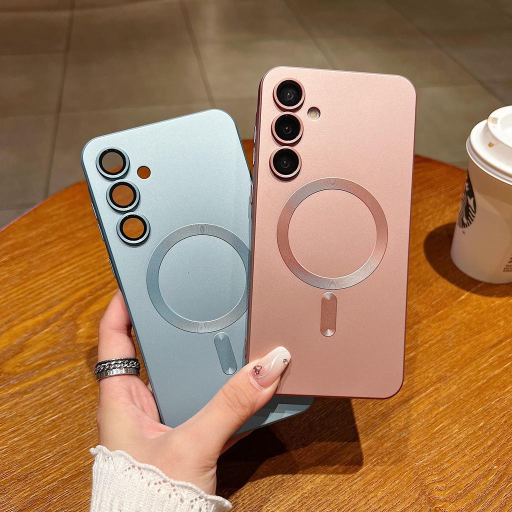 Magnetic Charge Matte Camera Lens Protection Bumper Phone Case For Samsung Galaxy S24 S23 S22 S21 A06 A16 A26 A36 A56 A55 A54 Soft TPU Silicone Cover
