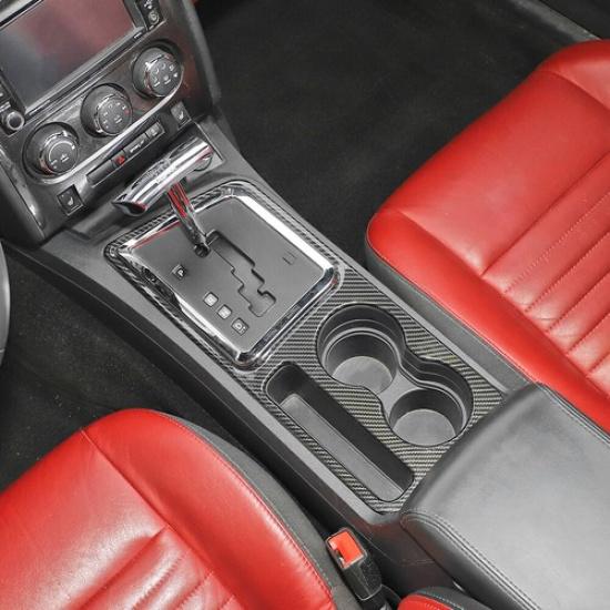 Gear Shift Panel Cup Holder Cover Trim For Dodge 2009-14 Challenger Carbon Fiber