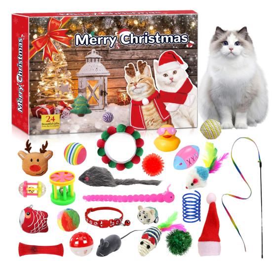 Christmas Cat Toy Advent Calendar 24 Days Interactive Indoor Kitten Pet Toy Xmas Countdown Calendar Box Cat Lovers Holiday Party Gift