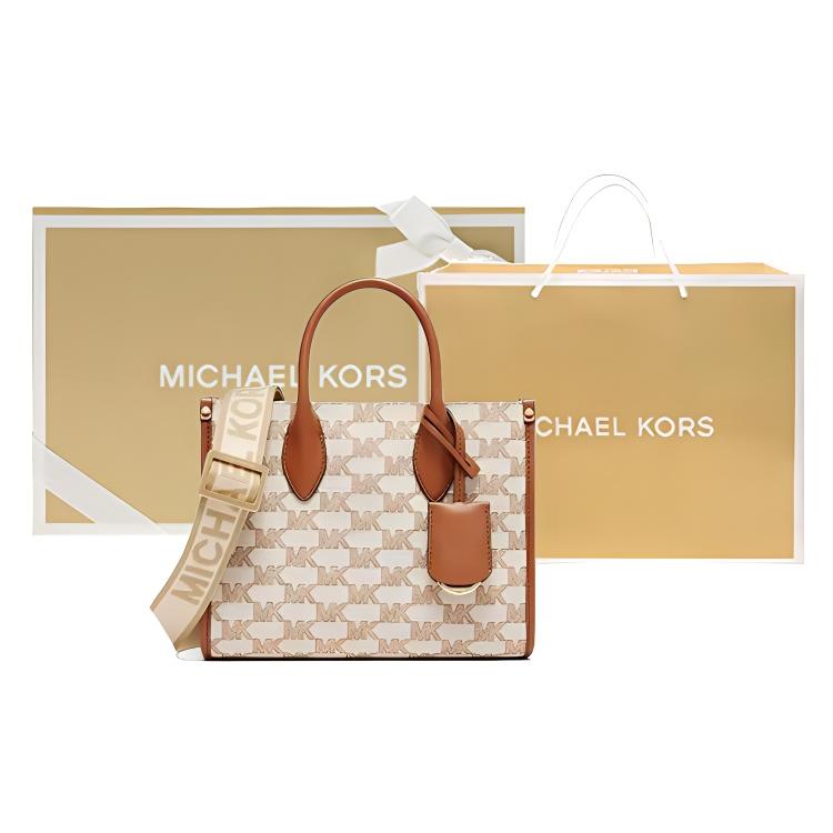 New MICHAEL KORS Mirella Artificial Leather Shoulder Bag, Handbag Women's Beige With Leather Brown 35S2G7ZC5J-299