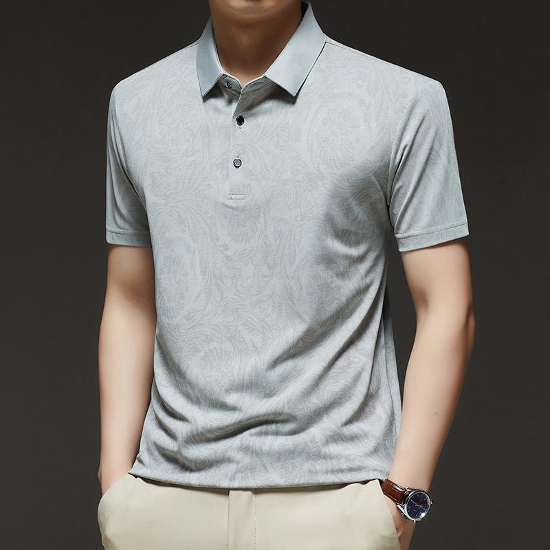 Men S Ice Silk Short Sleeve Polo Shirt Summer Loose Fit Printed Top M