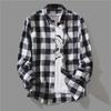 Men's Korean-Style Black and White Plaid Long-Sleeve Casual Shirt
