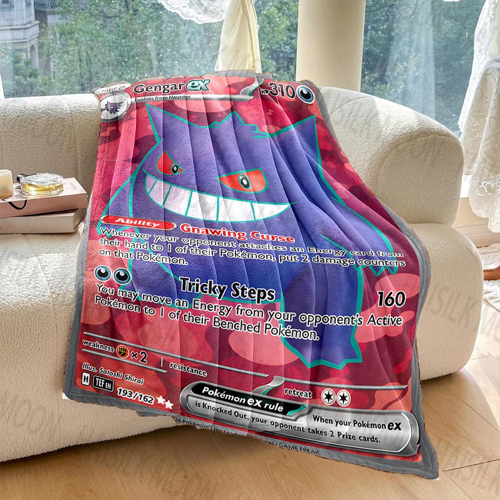 

6 Sizes Pokémon Card Gengar Printed Blanket Flannel Fluffy Soft Blanket for Adult Sofa Bed Car Travel Camping Picnic for Gits 75x90cm