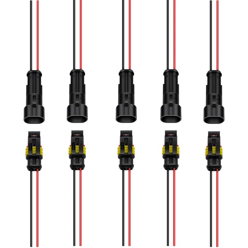 5 Sets 2-poliger, wasserdichter, versiegelter Steckersatz für elektrische Kabel, Auto-Steckverbinder mit Kabel, Fabrik-Online-Großhandel