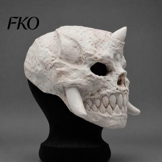 One-horned Fanged Mask Halloween Skeleton Mask, Horror Skull Distressed Lightweight Foam Full Face Cosplay for Costume Party Props Unobstructed Vision