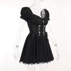 Goth Gothic Vintage Princess Dress Women Dark Lace Up Cross Corset Streetwear Partywear Lolita Female