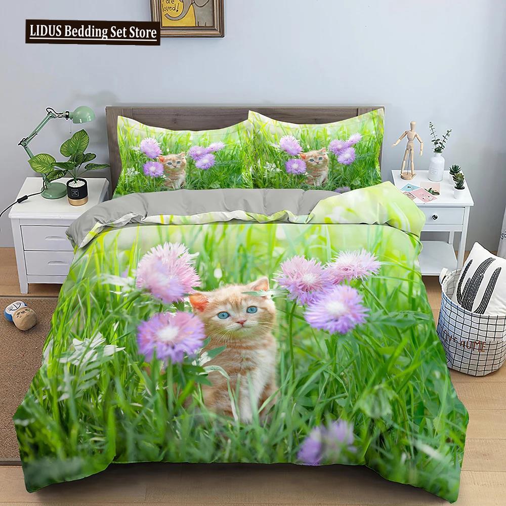 3D Tier Bettwäsche Set Niedliche Katze Gedruckt Bettbezug Set Einzel Doppel Full Queen King Size Bettdeckenbezug Mit Kissenbezug 2/3 STÜCKE