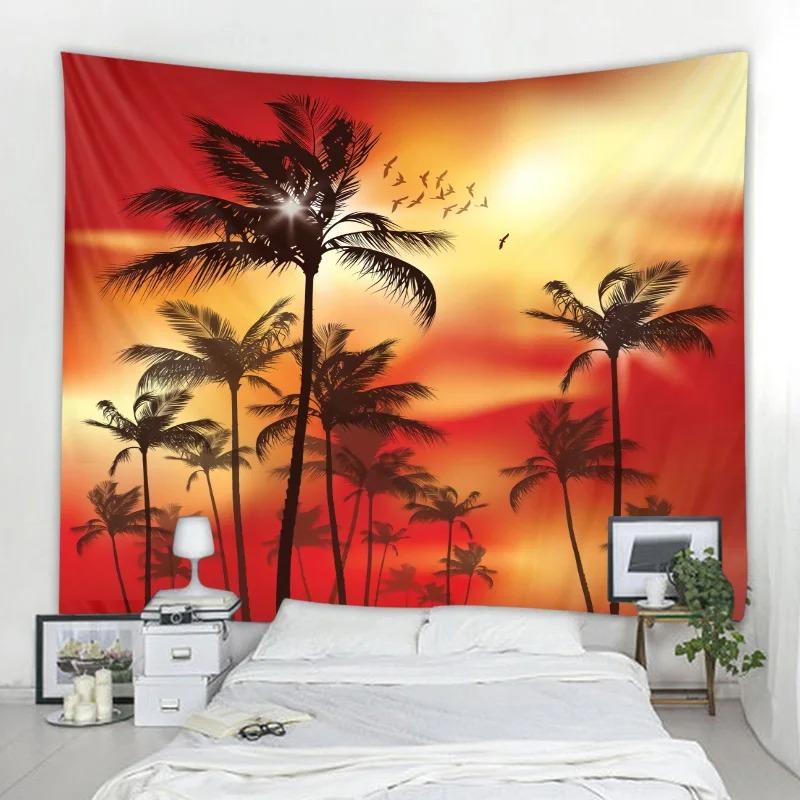 Background decoration tropical plant tapestry aerial palm tree wall hanging Nordic ins home living room bedroom fabric painting