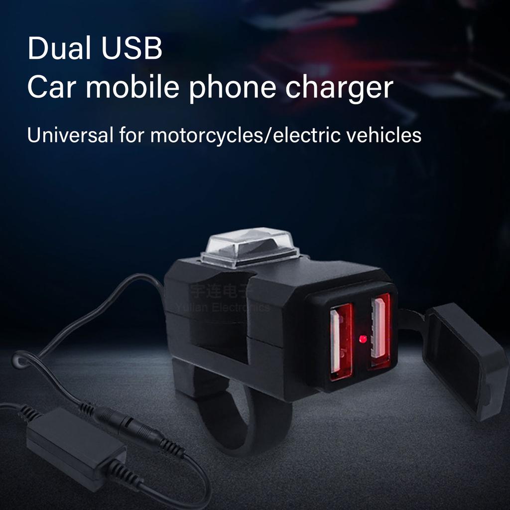 Motorcycle Handlebar USB Chargers Waterproof Power Supply Socket with Double Port Interface Suitable for Electric Bikes