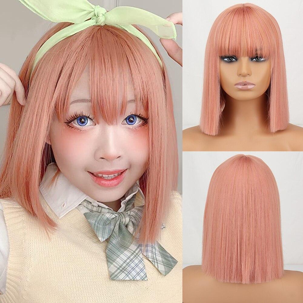 MERISIHAIR Yeşil Kısa Düz Sentetik Elyaf Bob Peruk Patlamalı Peruk Kadın Cosplay Parti Günlük Giyim Kısa Bob Peruk