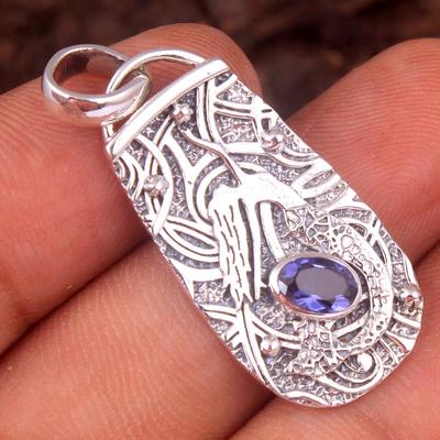 Reiki Pendant, Crystal Healing Pendant, Faceted Iolite Gemstone Silver Mermaid Pendant