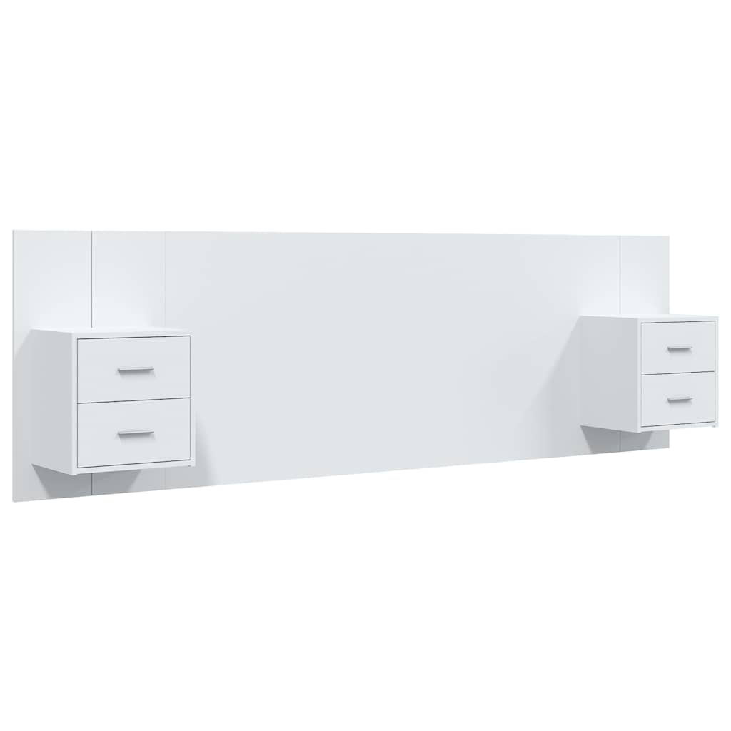 Headboard with Nightstands White Engineered Wood
