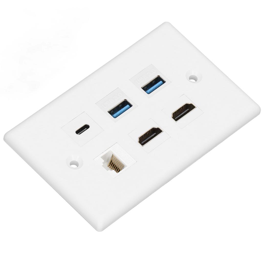 6 Port Wall Plate 2xHD Multimedia Interface 2xUSB3.0 1xType C 1xCat6 Ethernet Wall Plate for TV