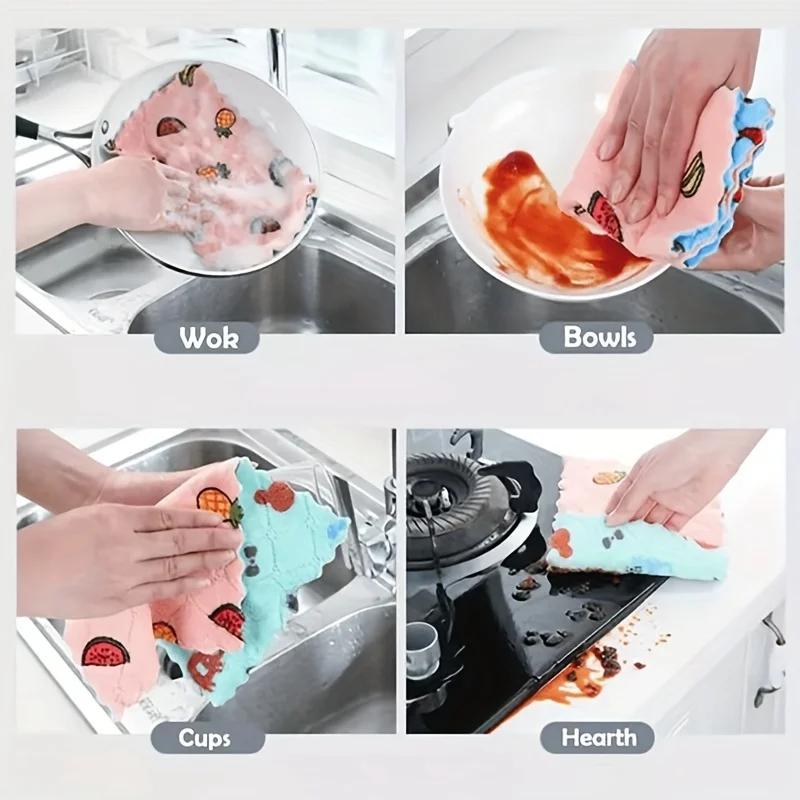 10pcs/20pcs Double Sided Printed Cleaning Cloth Reusable Absorbent Kitchen Dish Towel Multi Purpose Wiping Rag for Tableware Car