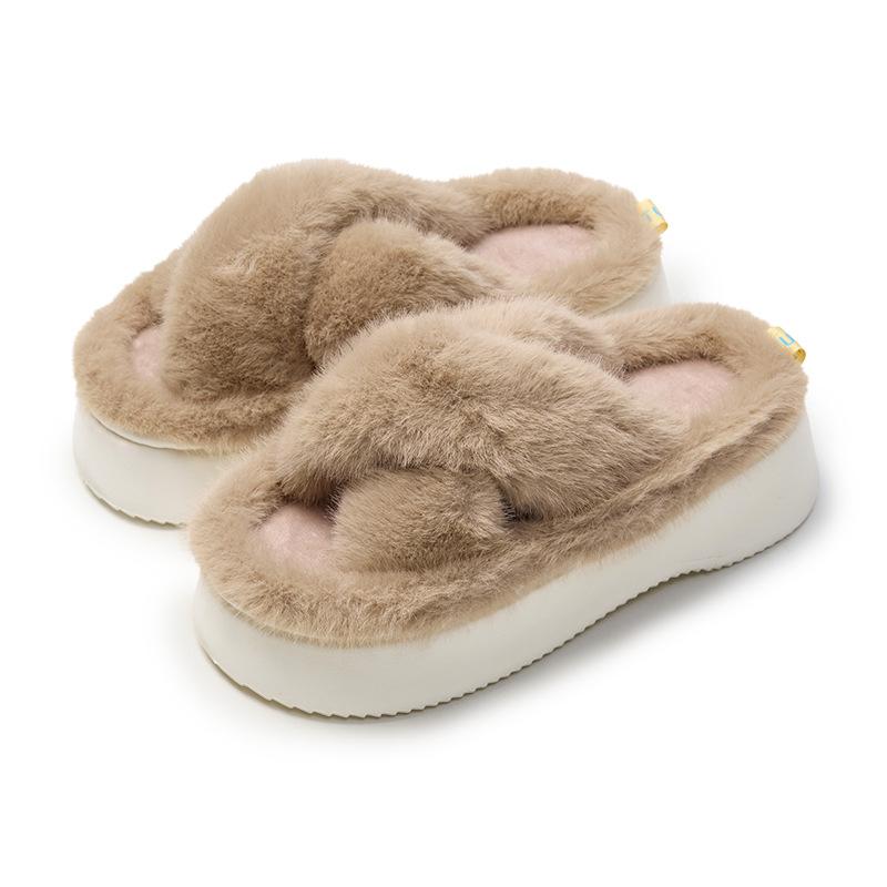 Excellent thick-soled fluffy slippers for women's outer wear spring and summer new cross-white fluffy morning robe slippers