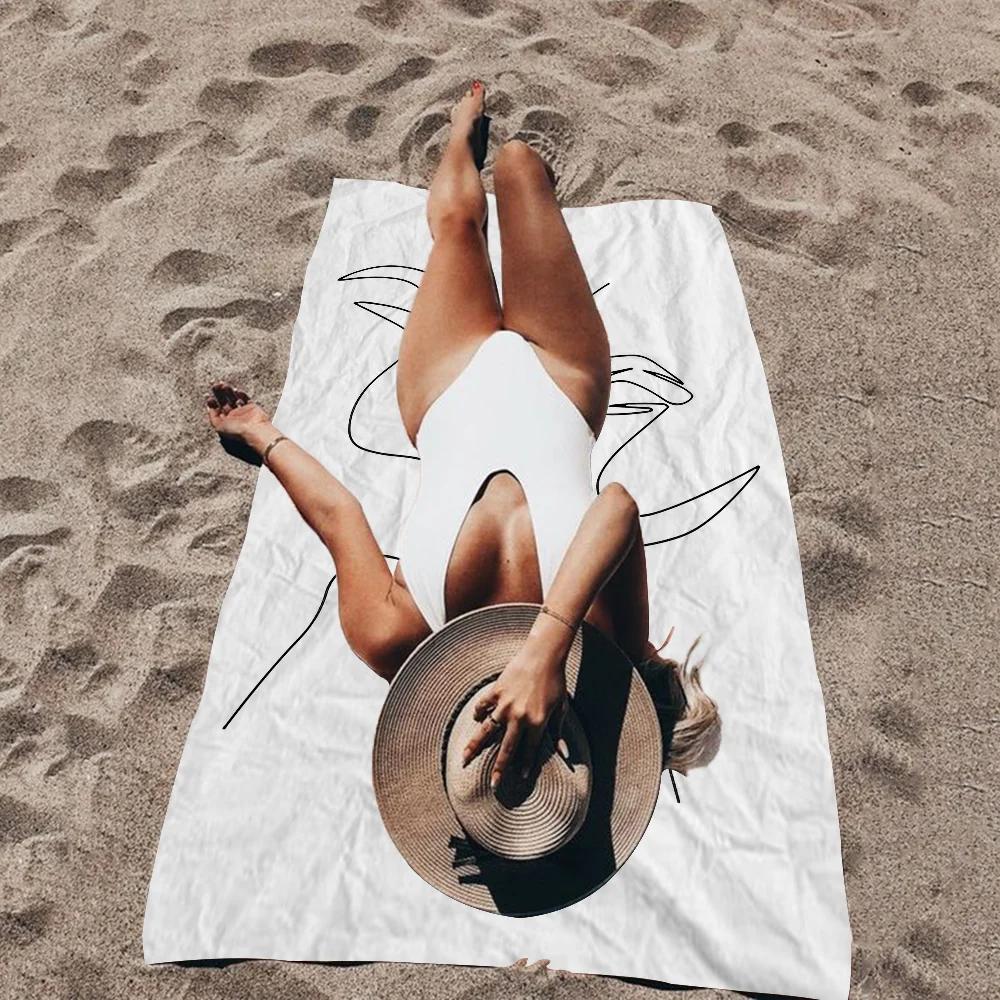 Geometric Simplified Line Microfiber Printed Beach Towel Mountain Climbing Yoga Beach Swimming Running Absorbent Soft Towel