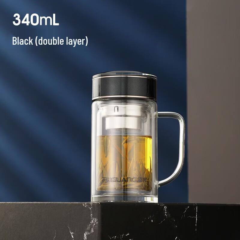 Fuguan Large Capacity Double Wall Glass Office Mug with Handle