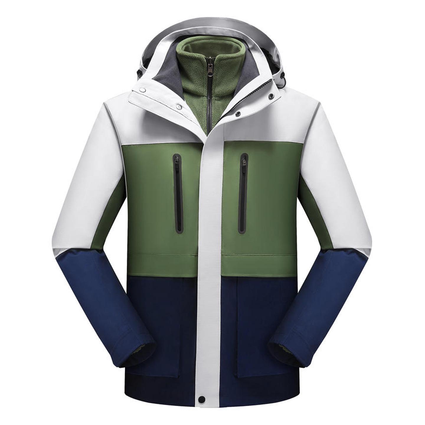 Unisex Waterproof Hooded 3-in-1 Jacket: Windproof Outerwear, Customizable with Logo, Ideal for Workwear and Team Uniforms. 3XL