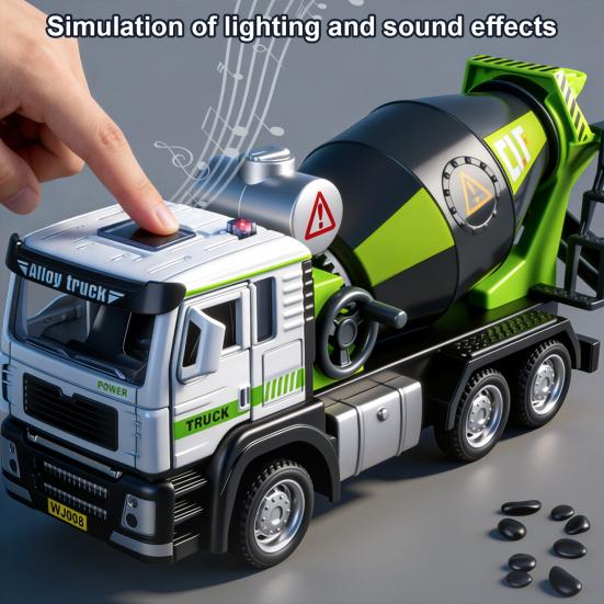 Kids Mixer Truck Toy with Light Sound Opening Door Movable Joints Engineering Vehicle Model Toddlers Boys Educational Inertia Drive Construction