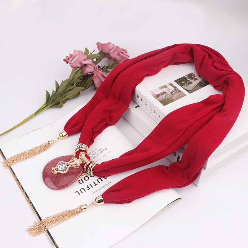 Chiffon Tassel Pendant Scarf Jewelry - Women's Mixed Color Necklace Shawl