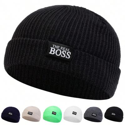 Unisex The Real Boss Label Decoratie Hip Hop Meloenhuid Muts Winter Fietsen Warme Mutsen Gebreide Mutsen Lente Herfst Buitensport Reizen voor Vrouwen Mannen