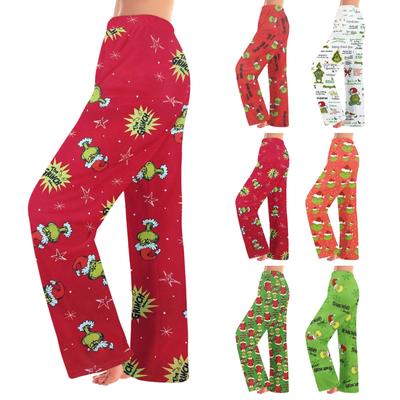 Women  Winter Pants Full Length Long Trousers Flannel Christmas Printed Pants
