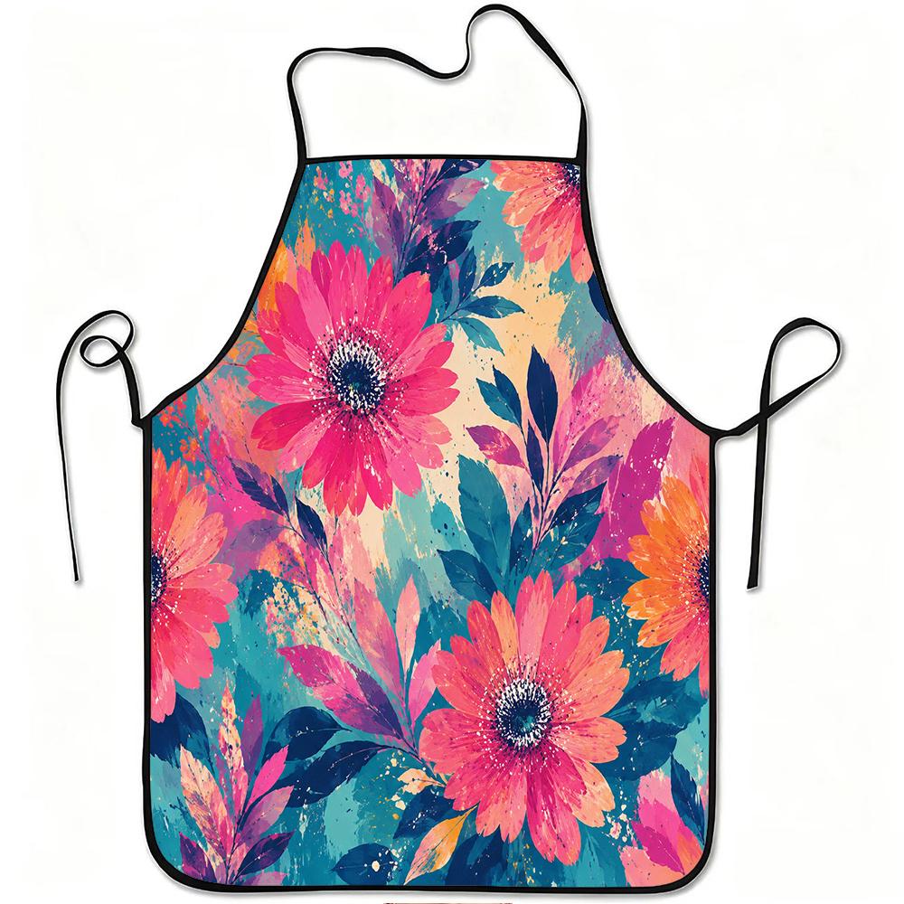 1pc Colorful Abstract Floral Print Apron, Durable And Easy To Clean, Adjustable Waistband, Polyester Material, for Kitchen Cooking, Gardening, Orchard
