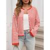 Women's Striped Contrasting Sweater for Autumn and Winter, Long Sleeved Casual Cardigan