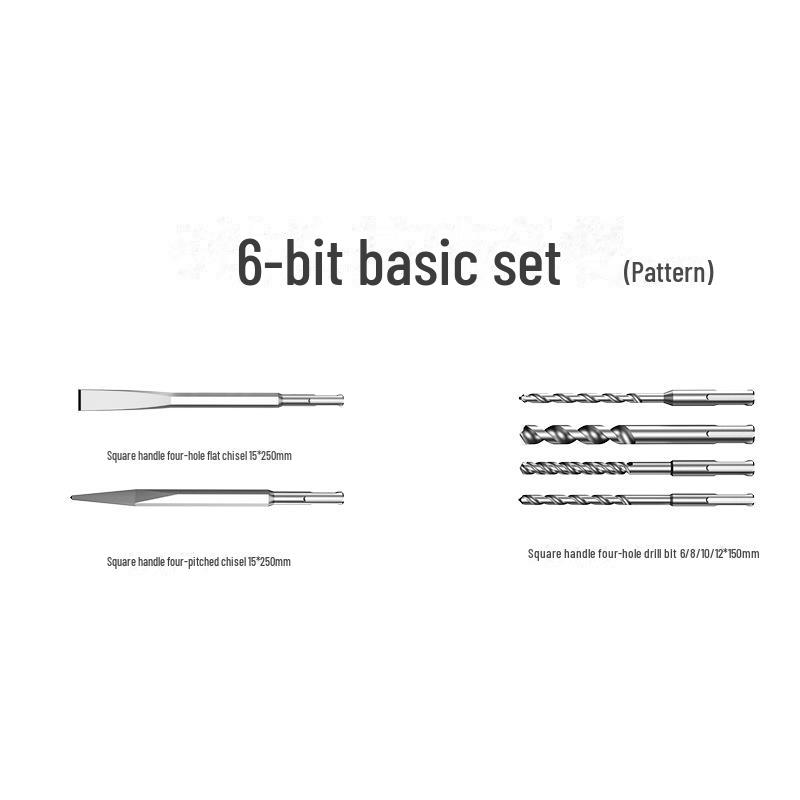 Taladro Percutor Eléctrico y Juego de Brocas: Giro, Triángulo, Abridor de Agujeros de Pared (Mango Cuadrado/Redondo)