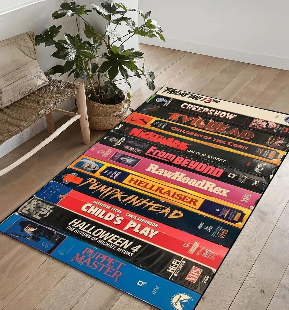 Retro Movies Rug VHS Horror Movie Living Room Modern Colorful Carpet Art Rug Movie Rug Home Decor Mat Non Slip Rug Popular Rug