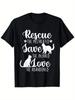 Rescue Abused Cats Theme T-Shirt Humorous Style Short Sleeve Shirt Friends Fath
