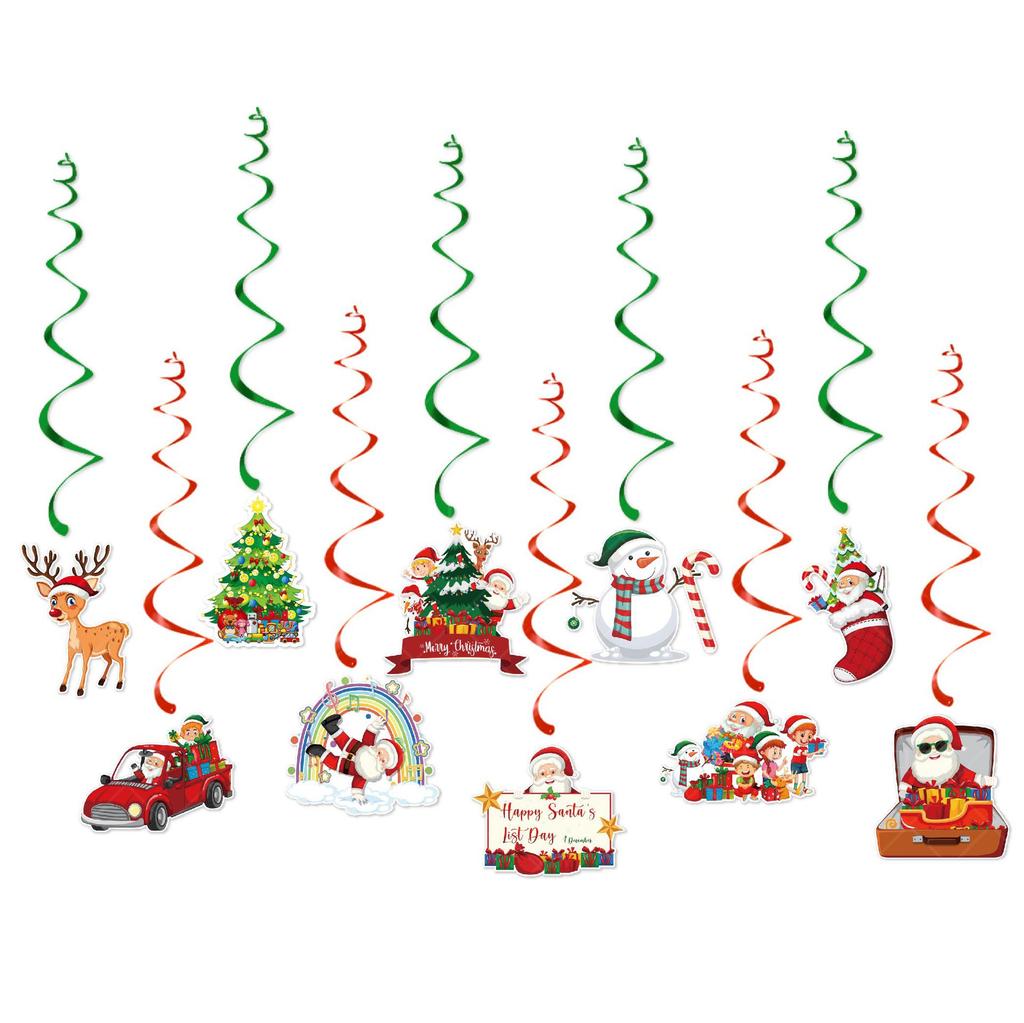 20pcs Christmas Party Decoration Spiral Reindeer Snowman Christmas Winter and New Year Decoration Hanging Ornaments