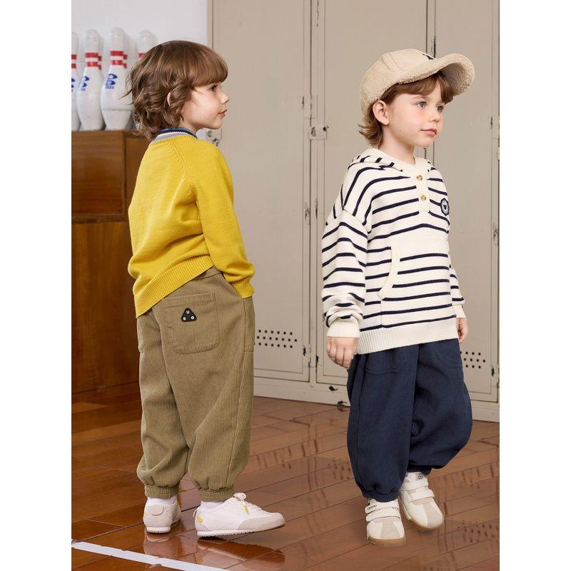 Right European Style Boys' R Series Thickened Trousers with Fleece, Warm Casual Pants, New Winter Children's Clothing for Babies