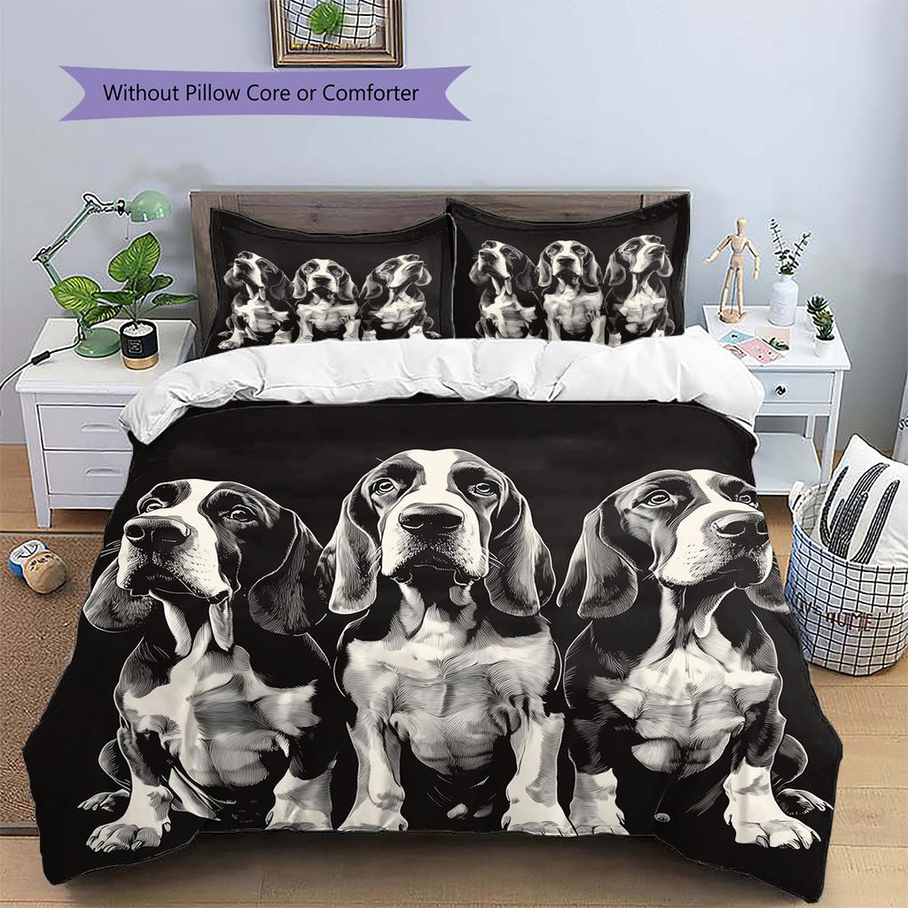 Black Basset Hound Pattern Bedding Home Decoration Birthday Gift (1 * duvet cover + 2 * pillowcase, without core)