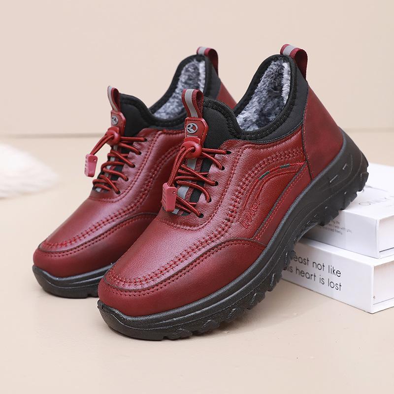 Warme, mit Fleece gefütterte Damenschuhe für den Winter, Kunstleder, mit Fell gefütterte Schnür-Sneaker für Damen, Outdoor-Schneeschuhe mit Slip-on-Sohle