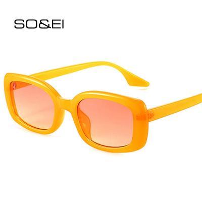 SO&EI Fashion Small Rectangle Women Sunglasses Retro Jelly Gradient Eyewear Shades UV400 Men Square Orange Green Sun Glasses
