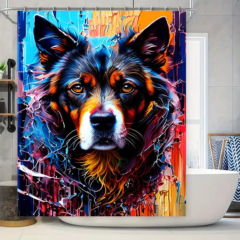 

Vibrant Canine Shower Curtain Waterproof Pet Art Print For Bathroom Decor In Multicolored Blue Red Yellow Purple Orange Design W W60H190(CM)-1 Pcs