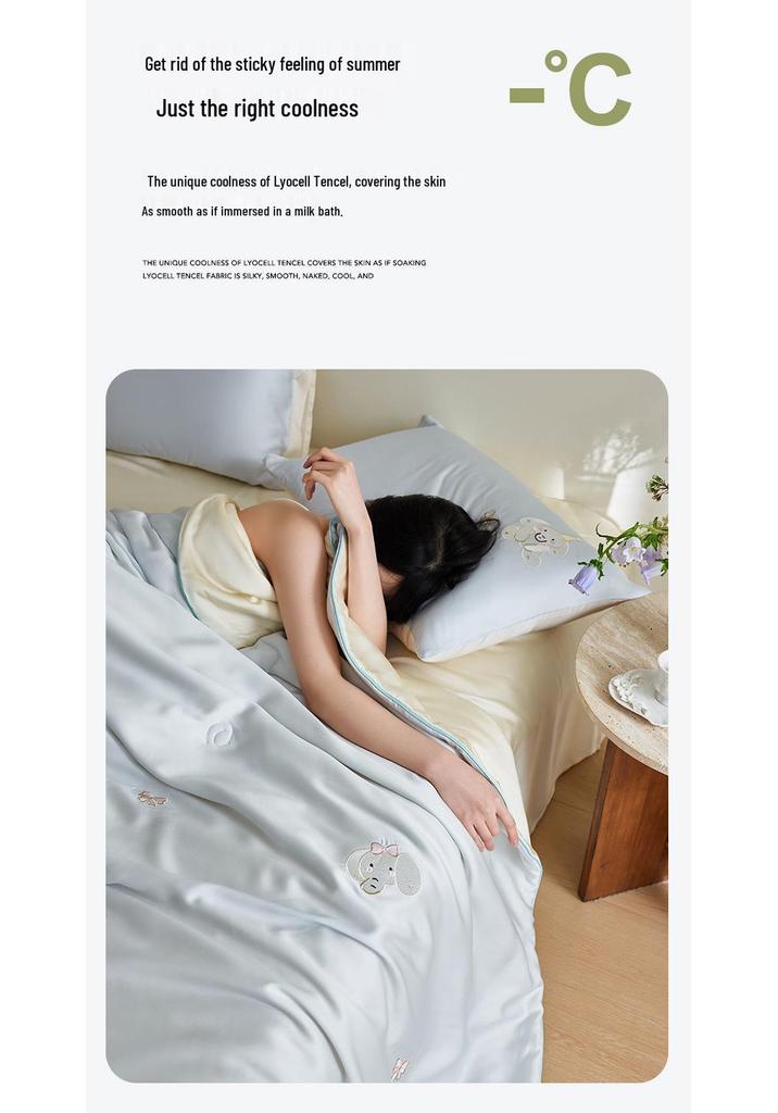 A-Class Tencel Embroidered Summer Quilt 4-Piece Set: Silky, Skin-Friendly, Antibacterial, Mite-Proof, Machine Washable.