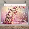2D 18. Geburtstag Fotografie Hintergrund, Rosa Blumiges Thema Party Hintergrundbanner