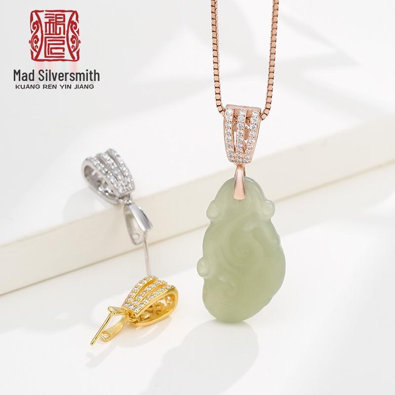 

S925 Sterling Silver Amber Jade Buckle Pendant