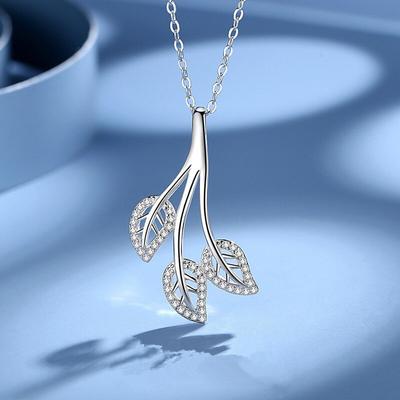 925 Sterling Silber Zirkon Blatt Charm Halskette Anhänger Frauen Mädchen Hochzeit Schmuck Zubehör Halsband dz184