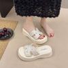 Rhinestone cool slippers women wear in summer 2025 new fairy wind thick bottom with skirt seaside beach one-word drag