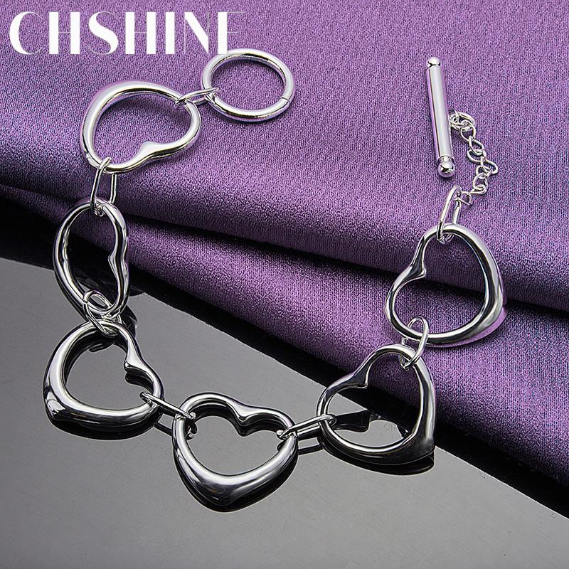 CHSHINE 925 Sterling Silver Love Heart Chain Bracelet For Women Wedding Party Fashion Charm Jewelry