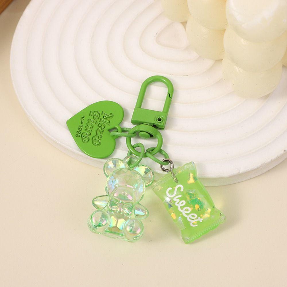 Candy Color Bling Heart Bear Key Ring Transparent Lovely Bag Pendant  for Friend