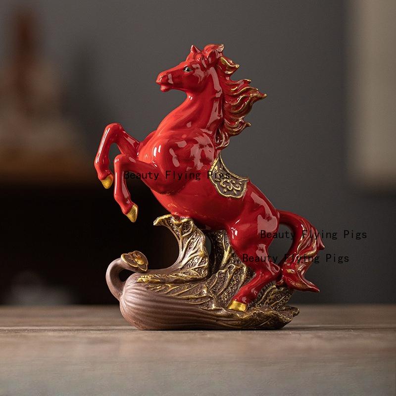 1 Stück Keramik-Pferde-Ornamente Glücksbringendes Sternzeichen-Pferd-Ornament Heimdekoration Rotes Sternzeichen-Pferd Tier-Maskottchen Schreibtisch-Dekoration